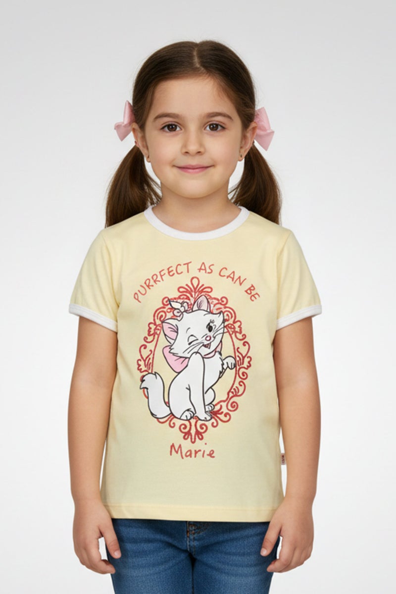 Disney Toddlers Girl Short Sleeve The Aristocats T-Shirt, Yellow - Image 1